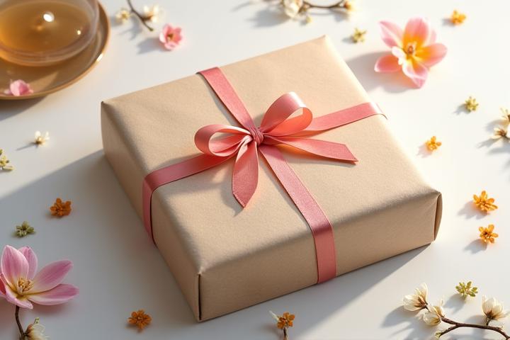 beautifully wrapped Cicada Glow gift box with botanical elements, conveying luxury and thoughtfulness